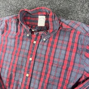Brooks‎ Brothers 346 Slim Fit Plaid Shirt L Red Blue Button Down Cotton